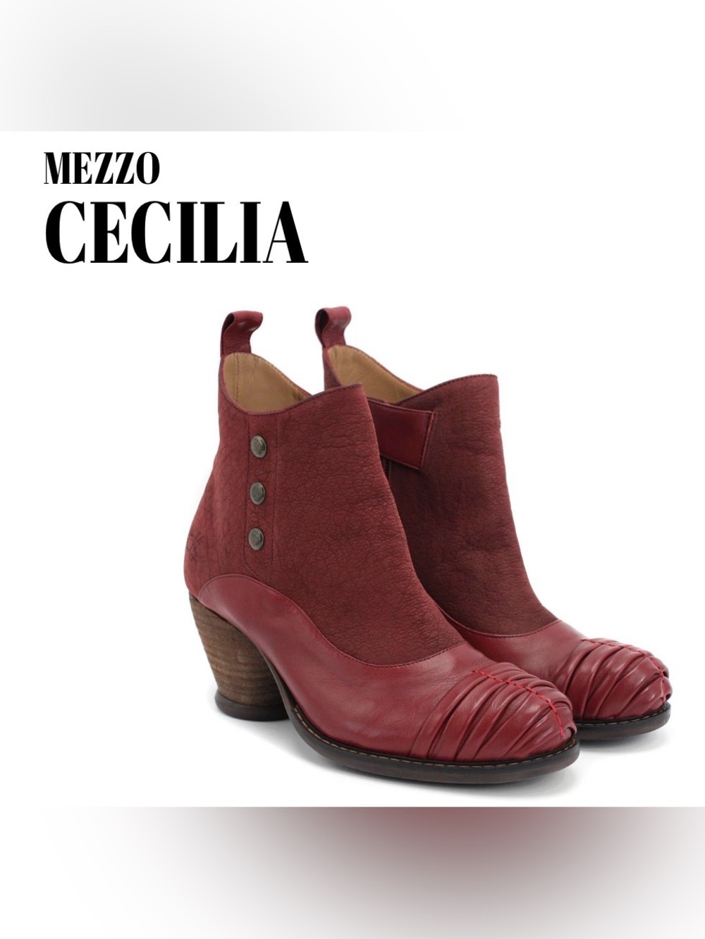 Fluevog EXCELLENT Mezzo Cecilia burgundy/red ruched tie ankle boot -8.5 (fits 8)